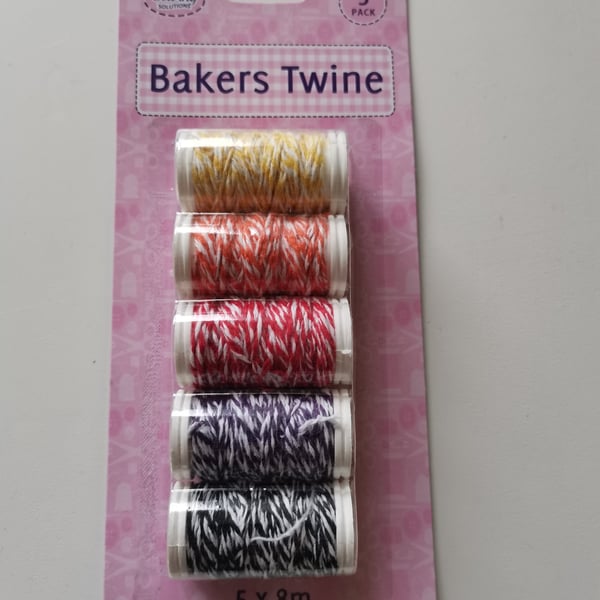 Pack of 5 Bakers Twine, 8m rolls, Assorted Colours 