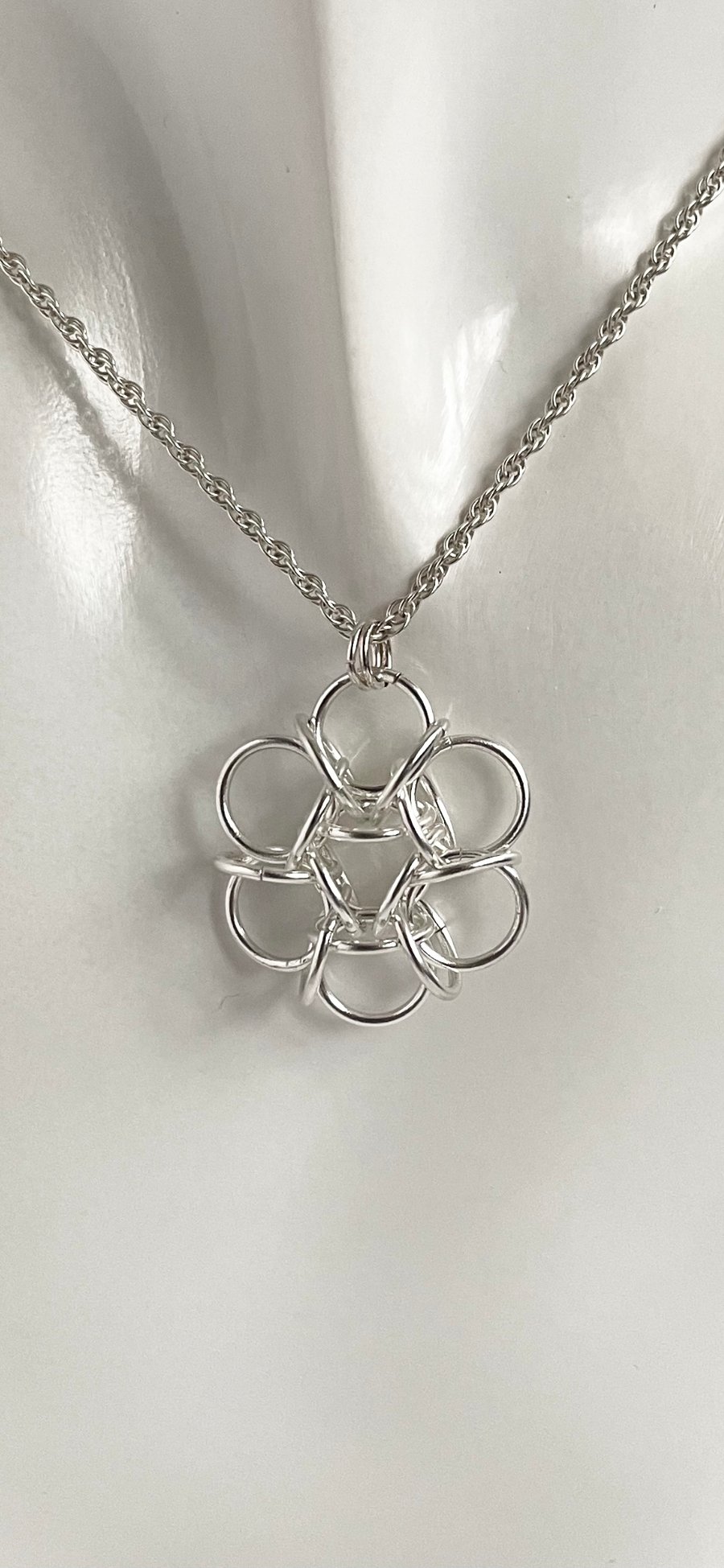 Sterling Silver Flower Chainmaille Pendant