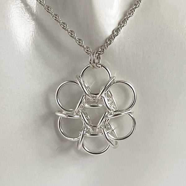 Sterling Silver Flower Chainmaille Pendant