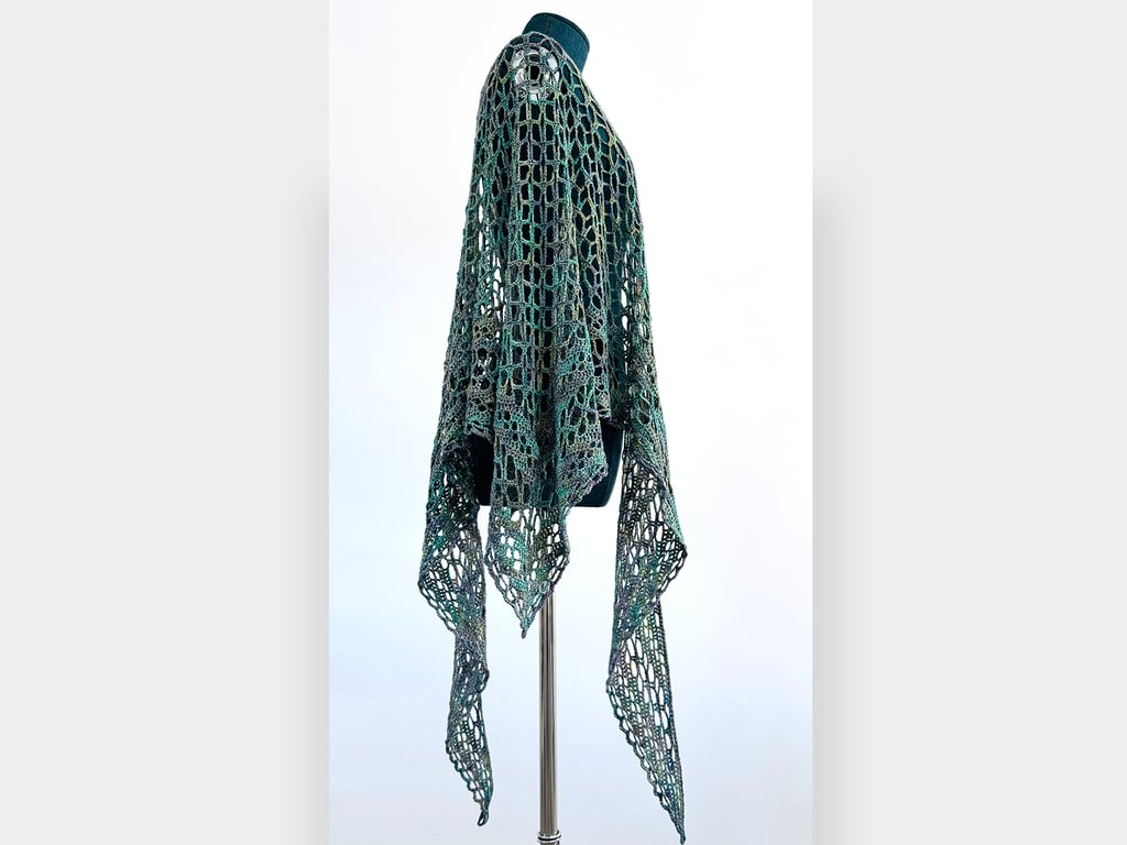 Handmade Crochet Shawl in Pure Merino Wool with Beads.