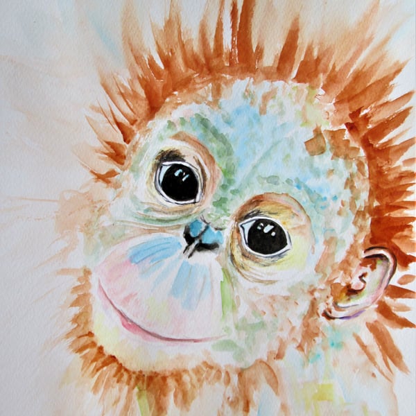 Orangutan Monkey with a sweet smile. Original painting