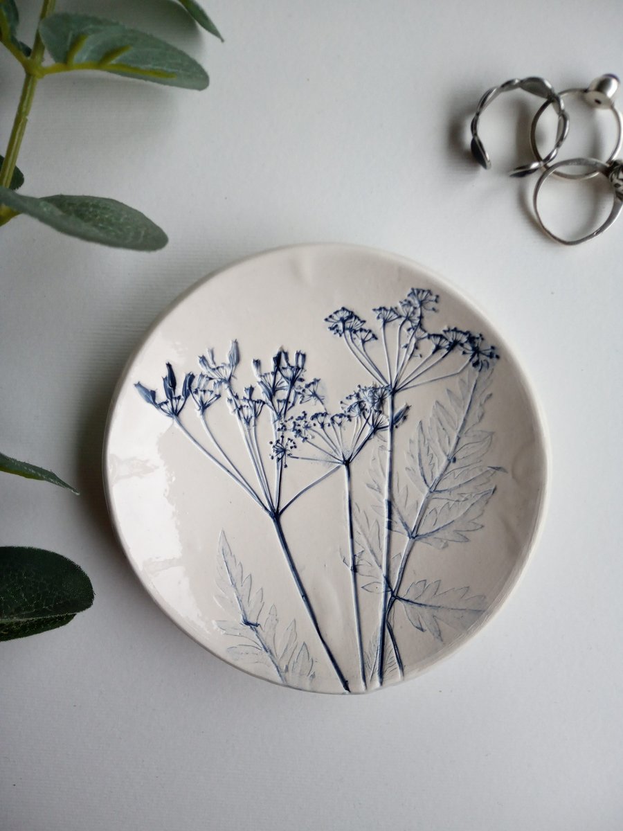 Botanical print ceramic trinket dish