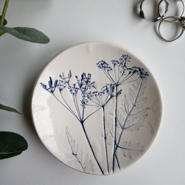 Botanical print ceramic trinket dish
