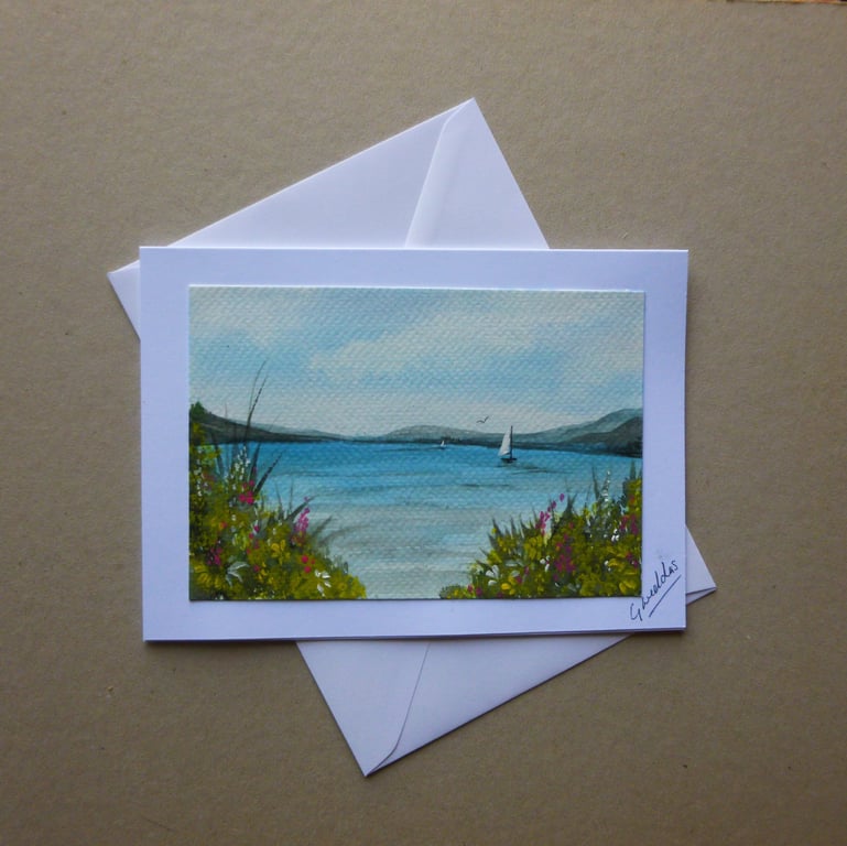 original hand painted watercolour landscape greetings card ( ref FA202 J2 )