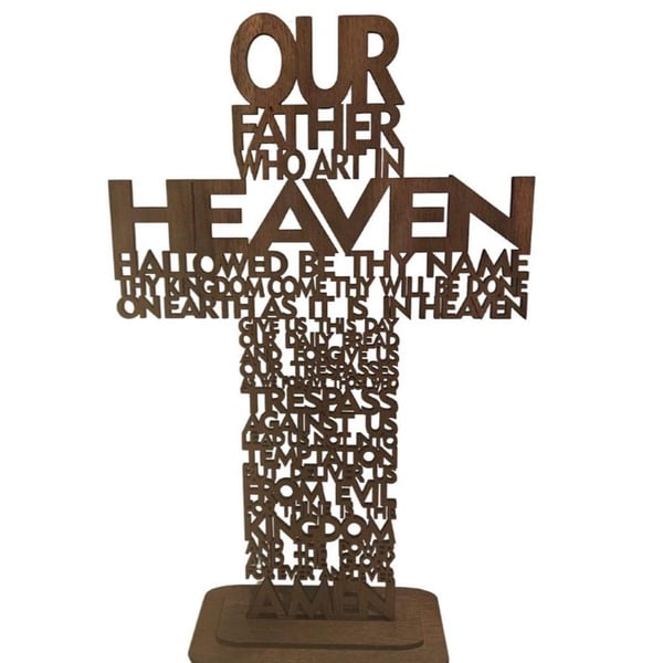 Wooden Lords Prayer Cross - Our Father - Walnut - Christian Home Decor