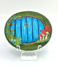 Oval Fairy Door Rock Art with Mushrooms