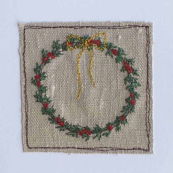 Embroidered Christmas Wreath Card