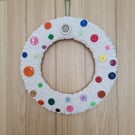 Cream Fluffy Rainbow Button Wreath - Colourful All Year Round Handmade Decor