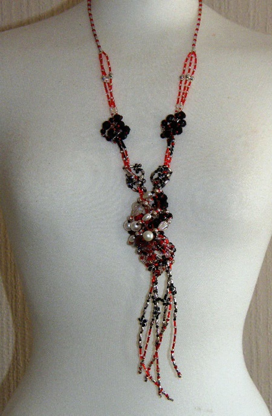 ON SALE 'Love Knot' Statement Necklace- Black Red Silver