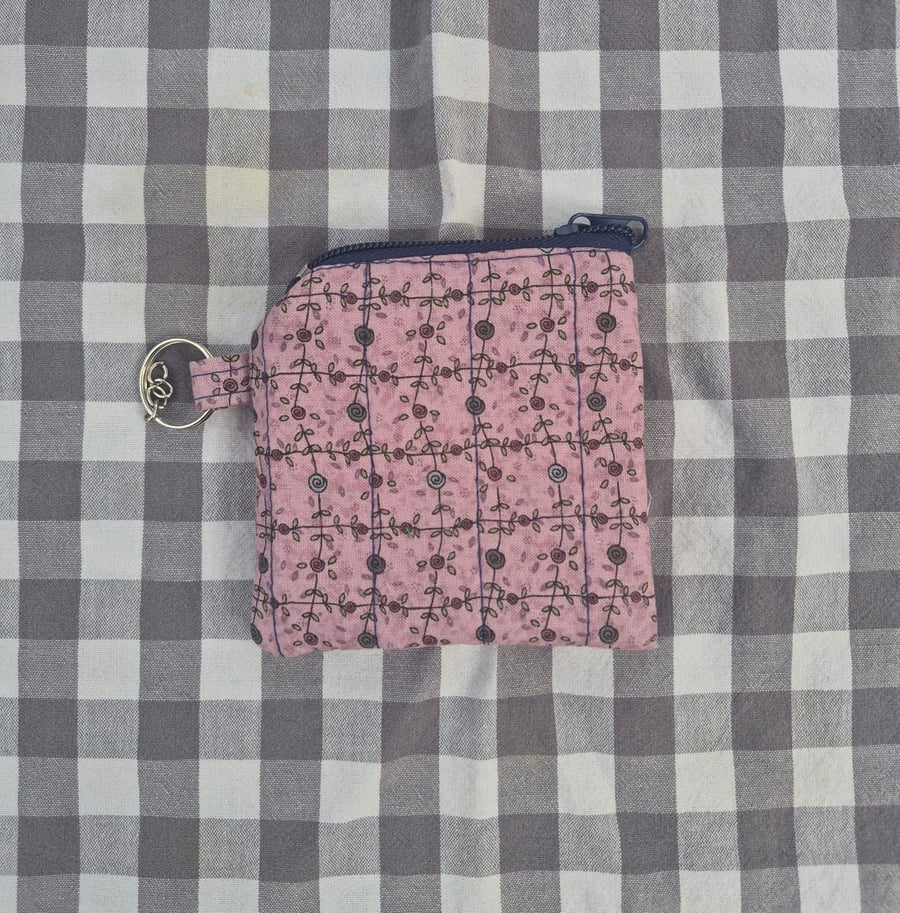 Hand made zip up purse with key ring attachment