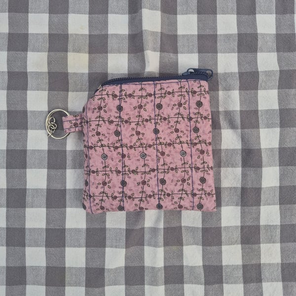 Hand made zip up purse with key ring attachment