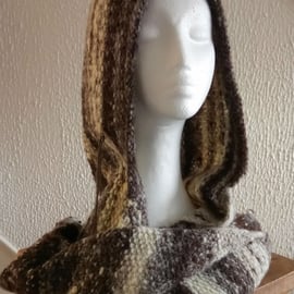 Handspun and Hand-knitted Hooded Scarf in Jacobs Wool