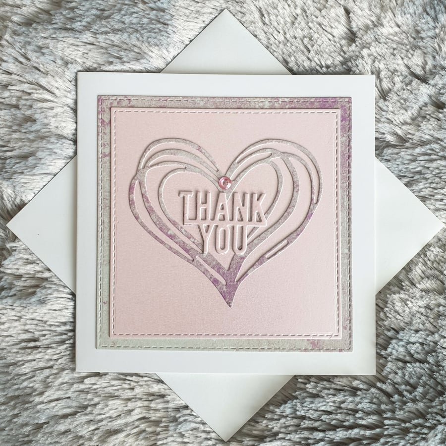 Sale - Pink Heart Thank You Card 