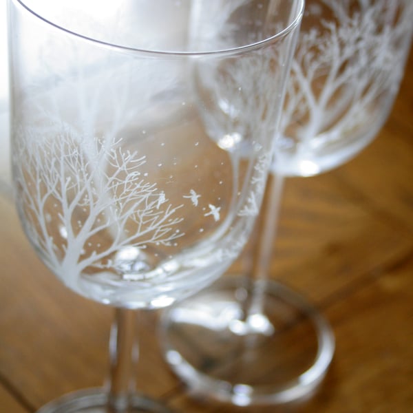 Winter Wine Glasses - Hand Engraved - Bohemia Crystal