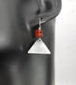 Oxidised Sterling silver triangle drop earrings with bright carnelian beads - Image 3