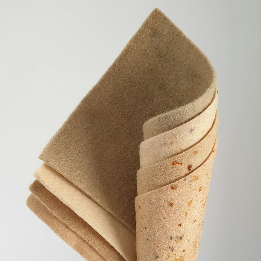 Naturally Dyed Wool Felt Sheets - Pack of 4 Medium Warm Neutrals