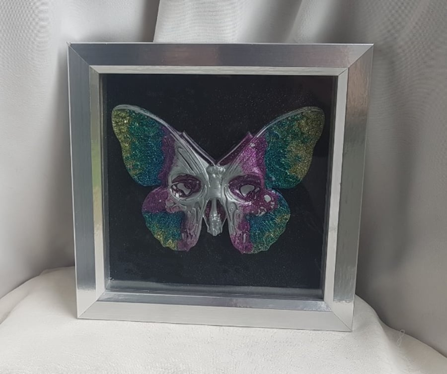 Gorgeous Skull Butterfly Resin Art Box Frame 