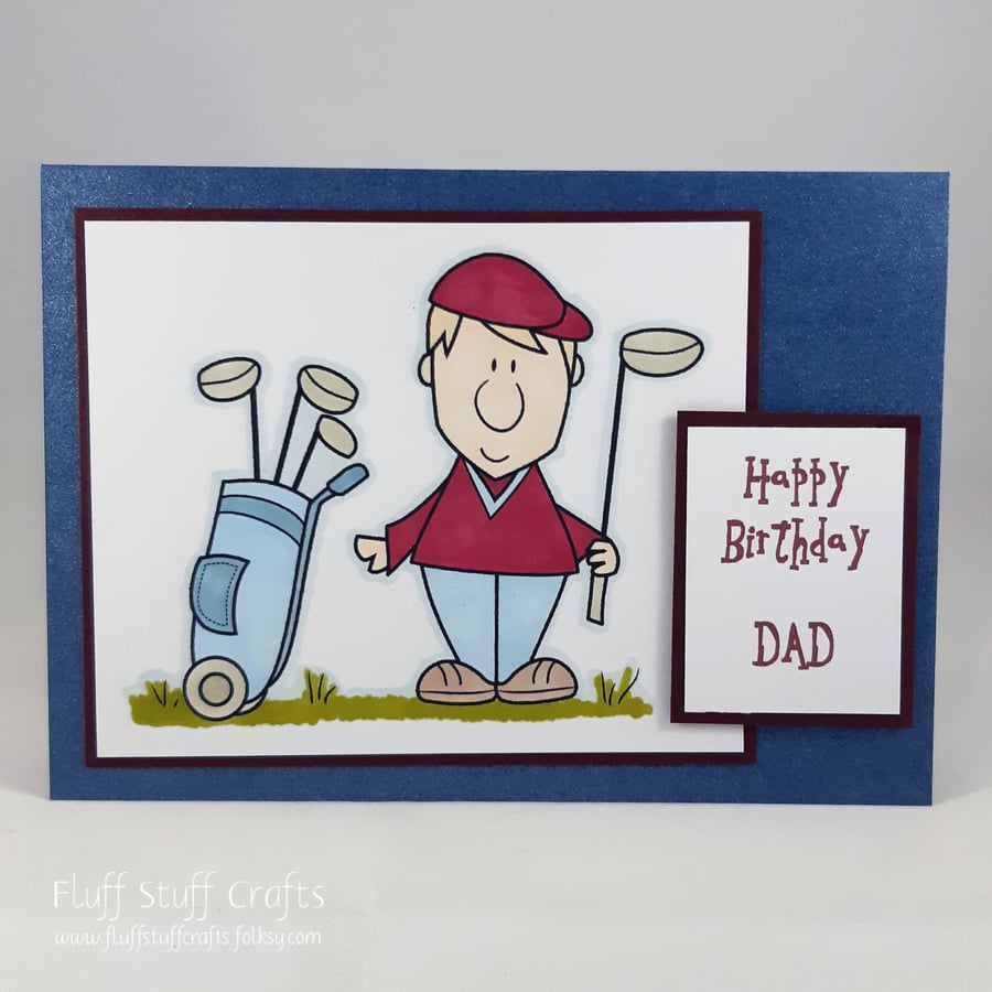Handmade Happy Birthday Dad card - golfer 