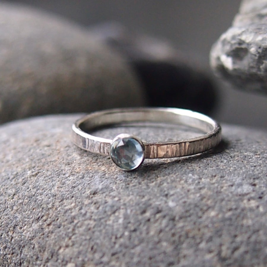 Textured Silver Ring with Aquamarine