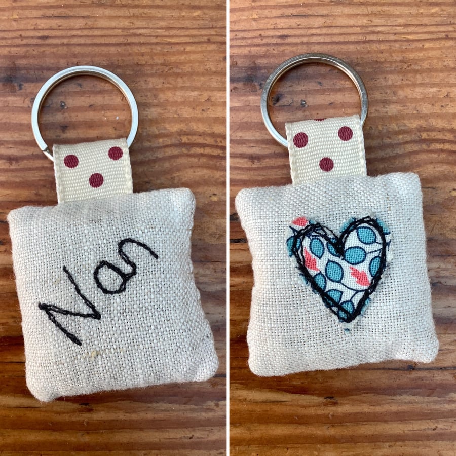 Nan keyring - Nan gift - linen & lavender heart key ring