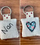 Nan keyring - Nan gift - linen & lavender heart key ring - Image 1