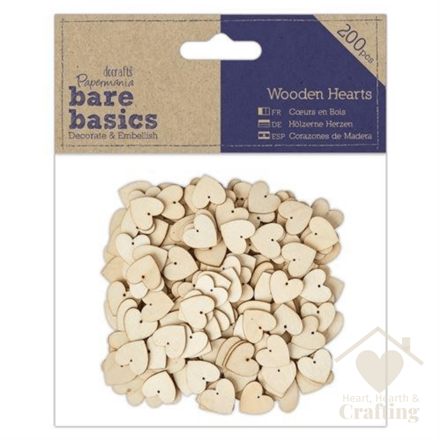 Papermania Bare Basics Mini Wooden Hearts 200 Pack