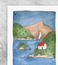Lake Cabin, A6 giclée greetings card with recycled brown envelope - Image 4