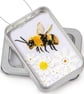 Bee, little fabric bumble bee picture framed in a tin, gift, ornament - Image 2