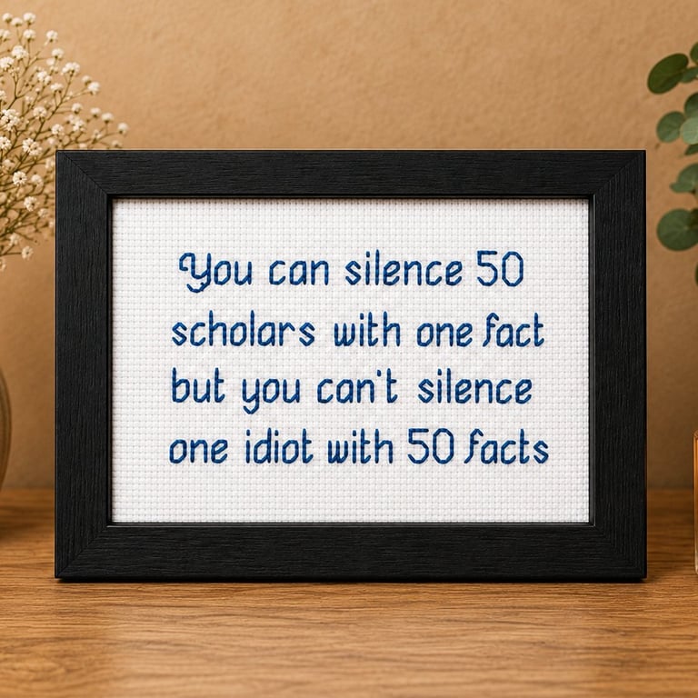 You Can Silence 50 Scholars – Witty Handmade Cross Stitch Quote Gift 6x4