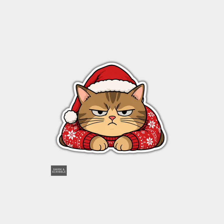Funny Christmas Sticker Vinyl Xmas Decal For Adults - Grumpy Cat Laying