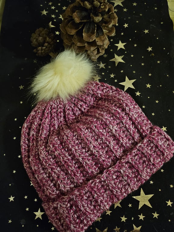 Bobble Beanie Deep Pink Speckled 