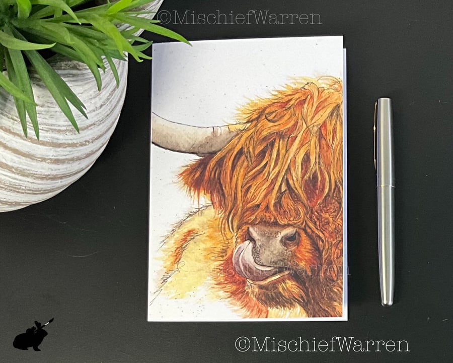 Highland Cow Card - Blank or personalised Scottish Coo card for any occasion .