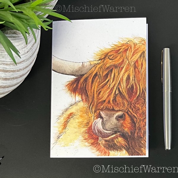Highland Cow Card - Blank or personalised Scottish Coo card for any occasion .