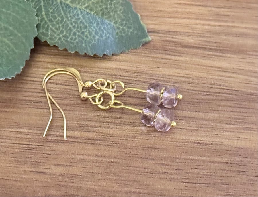 Pale Lilac and Gold Sparkly Czech Glass Earrings
