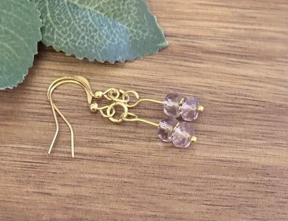 Pale Lilac and Gold Sparkly Czech Glass Earrings