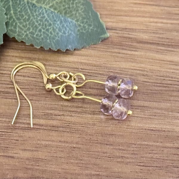 Pale Lilac and Gold Sparkly Czech Glass Earrings