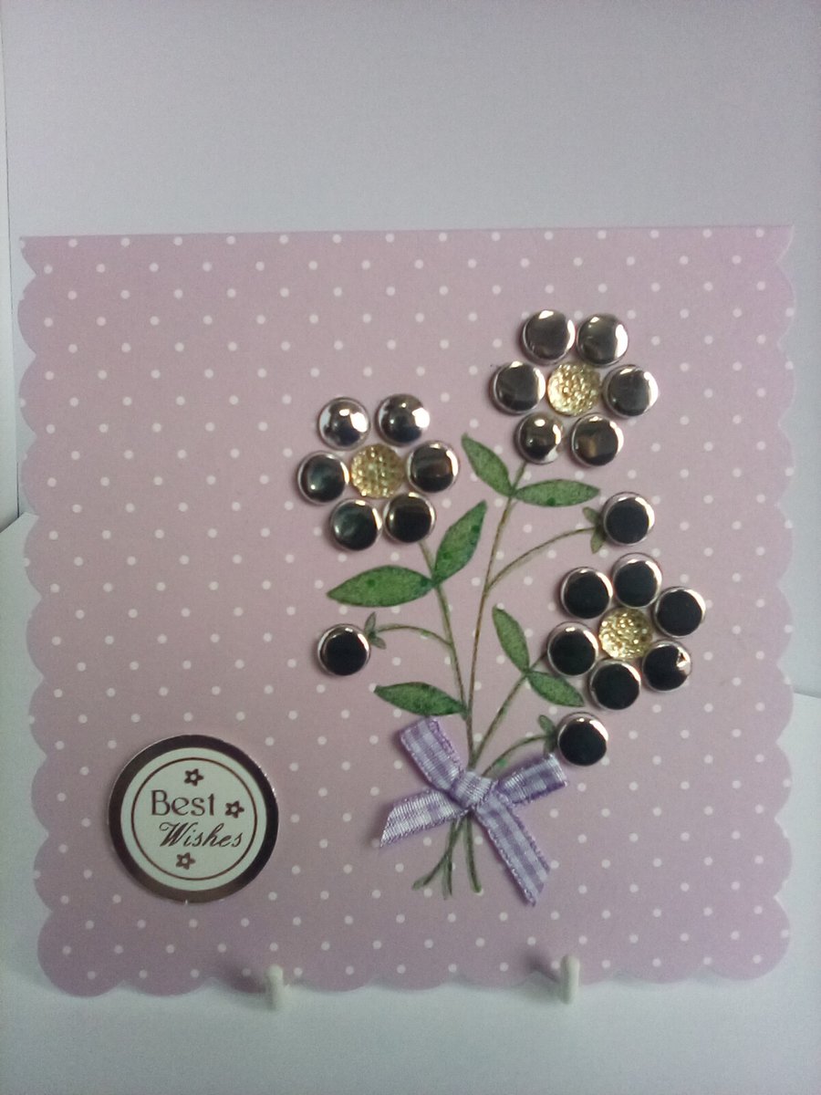 Watercoloured and embellished floral Best Wishes card