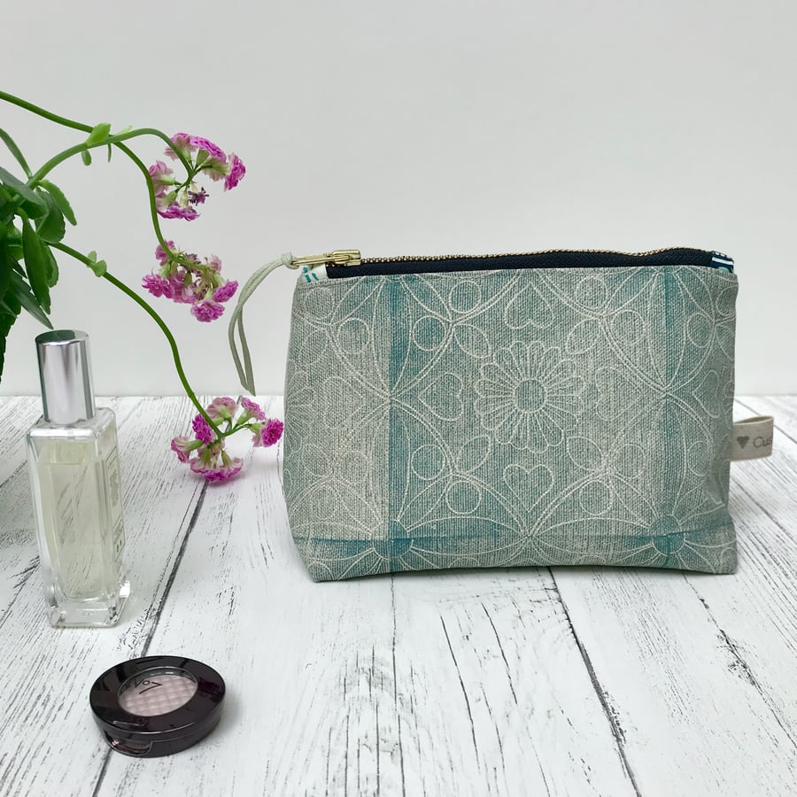 Hand Printed Linen Zipped Cosmetic Bag