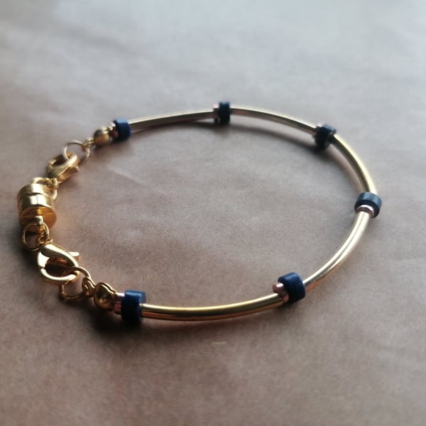 Lapis Lazuli, compass bracelet. Gold and rose. 