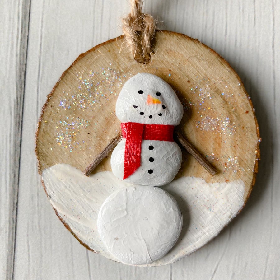 SALE-Rustic wood slice snowman Christmas  decoration 