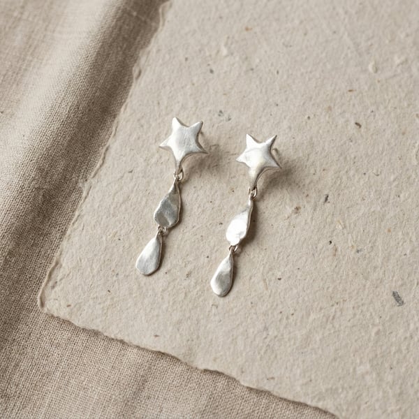 One of a Kind Recycled Sterling Silver Star Drop Earrings