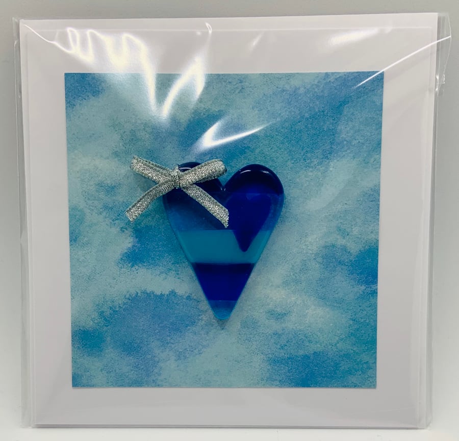 Greetings card with Fused Glass Heart Keepsake Decoration