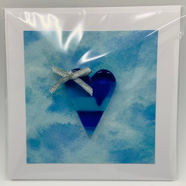 Greetings card with Fused Glass Heart Keepsake Decoration