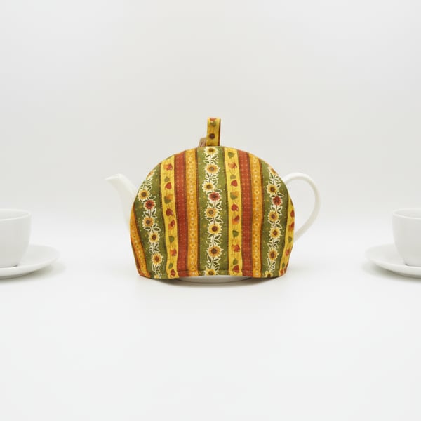 Fabric Tea Cosy with Sunflowers and Stripes  Farmhouse Style Gift for Tea Lov