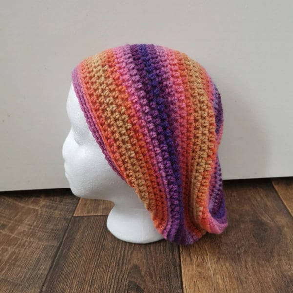 Hand crochet Slouch Beanie excellent for thicker, longer hair and Dreadlocks. 