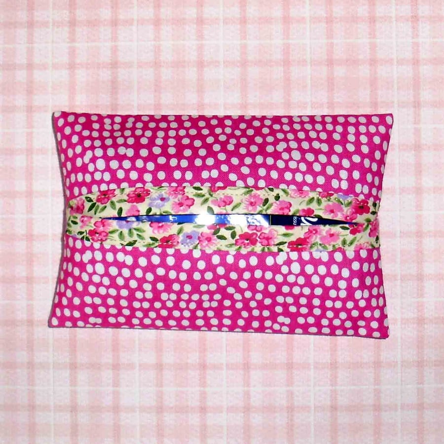 Pocket tissue holders - pink and white spot