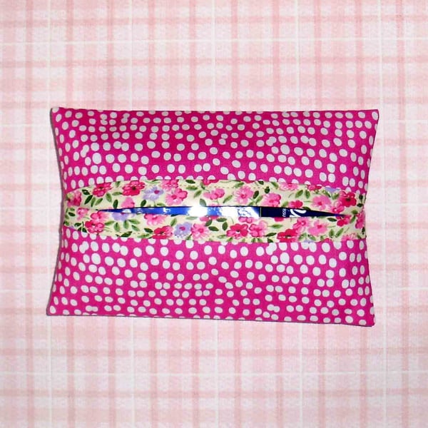 Pocket tissue holders - pink and white spot