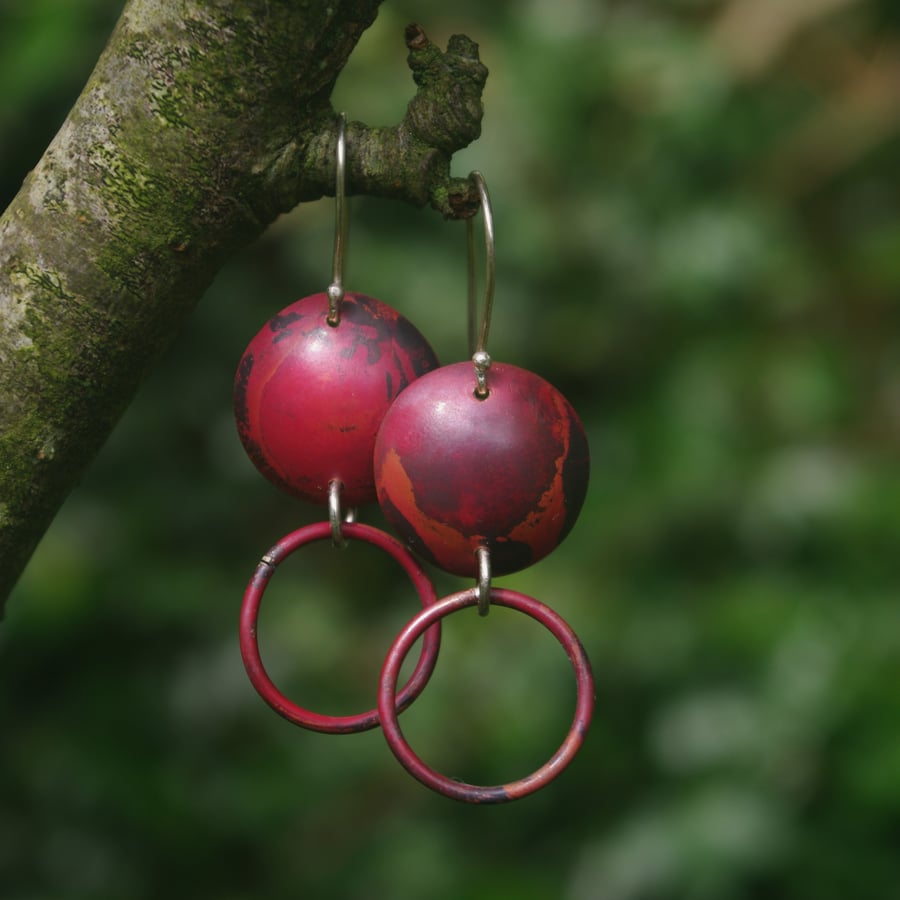 Red Copper Circle Statement Earrings  