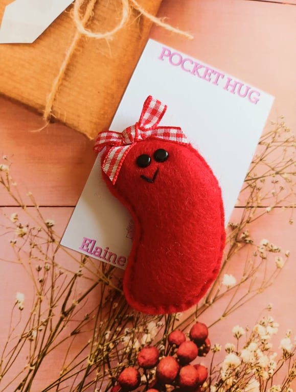 Hand sewn 'jelly bean' pocket hug and pocket hug card,teacher,birthday (red)