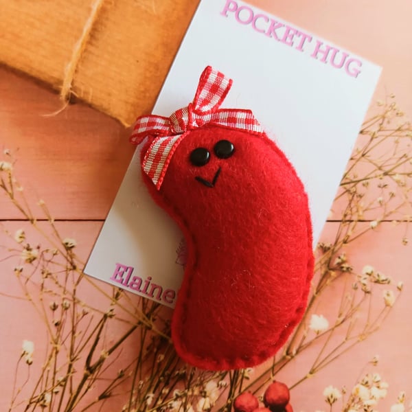 Hand sewn 'jelly bean' pocket hug and pocket hug card,letterbox gift (red)